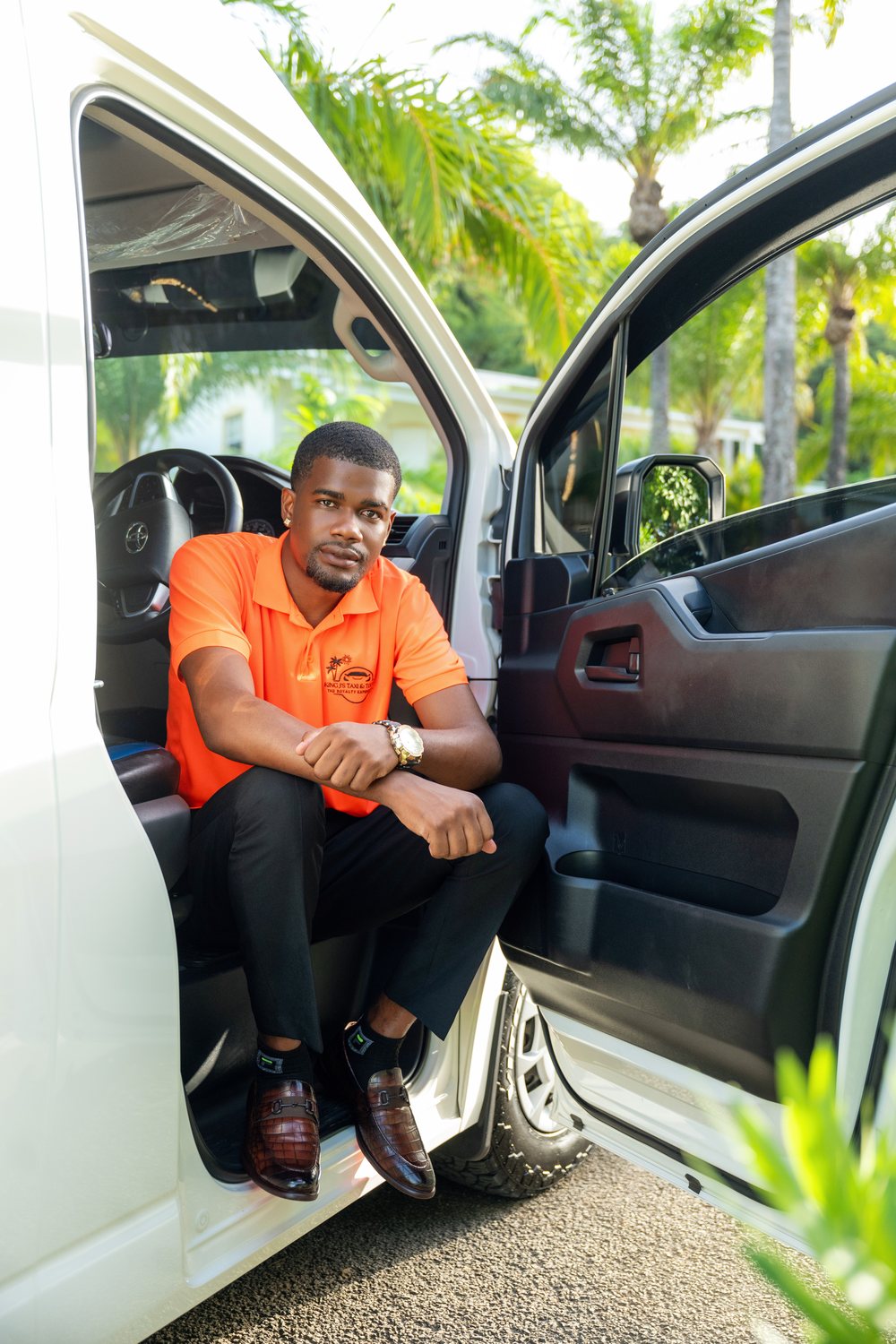 Joel at the wheel of the white van