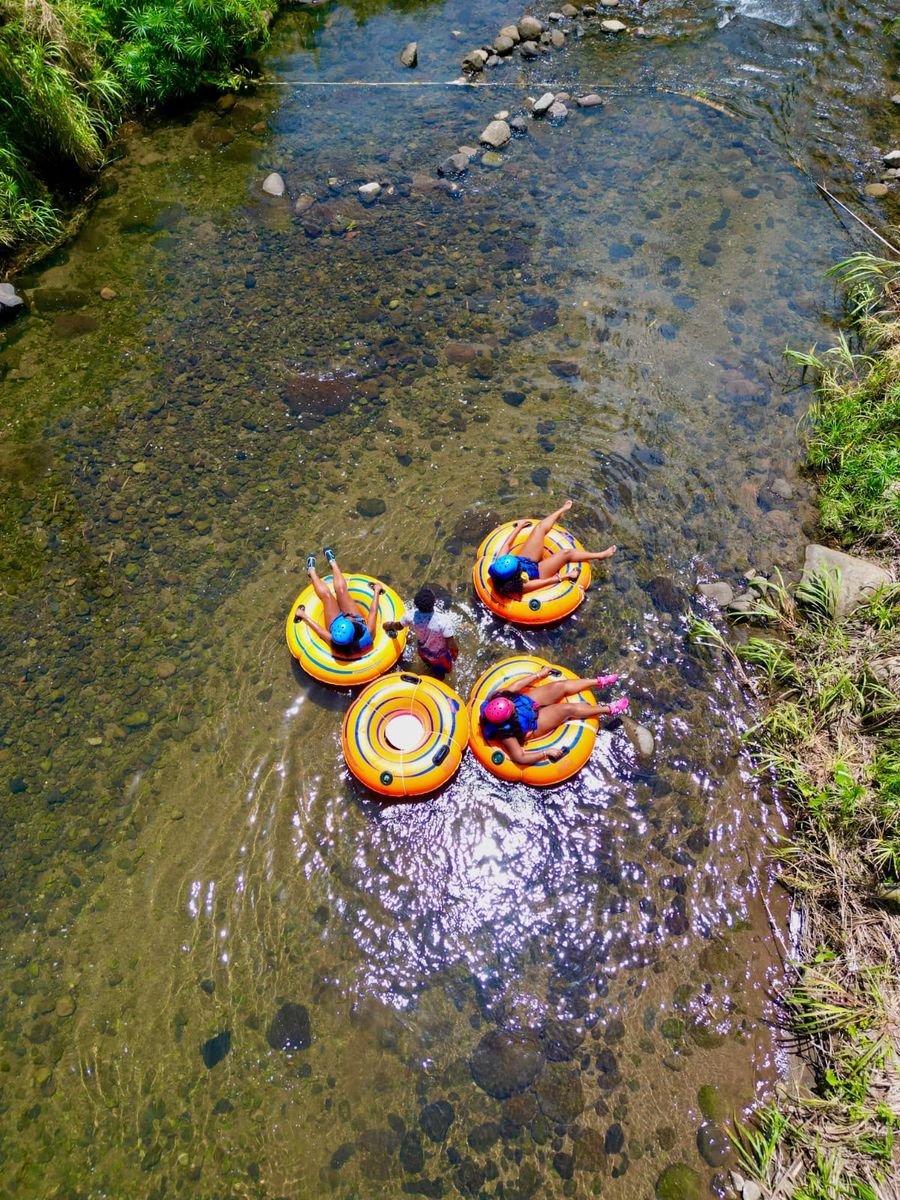 River tubing on a Grenada river, seen from above